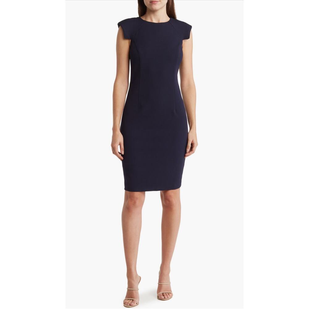 Eliza J Cap Sleeve Crepe Bodycon Dress in Navy Size 6